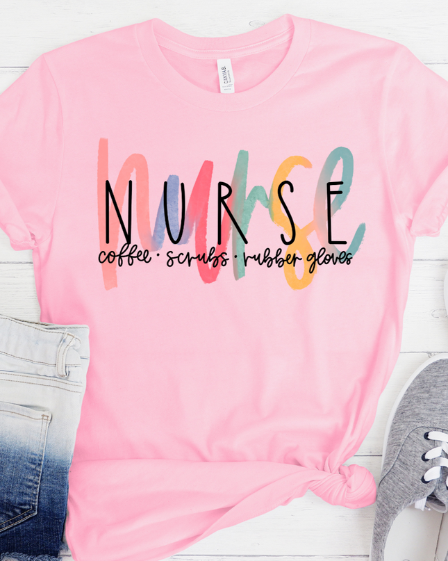Nurse Coffee Scrubs Rubber Gloves - DTF Transfer